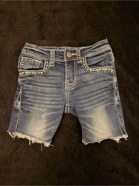 Grace Toddler Distressed Blue Denim Shorts